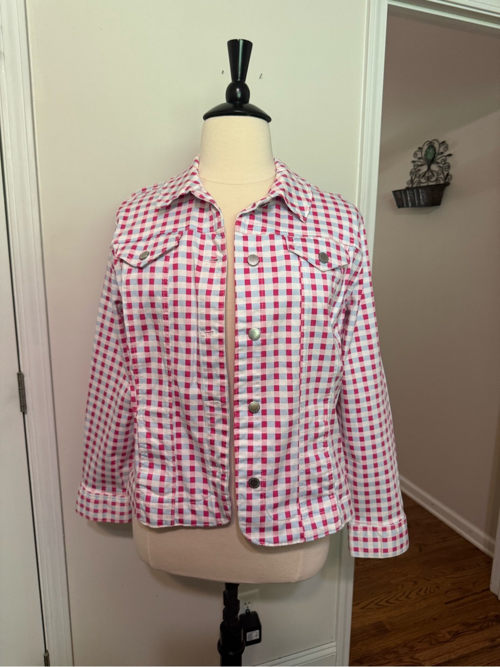 Charter Club Pink and Light Blue Gingham Button-Up jacket